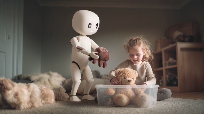 Cartwheel Robot Putting Toys Away