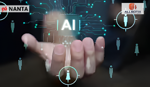 Hand with AI text